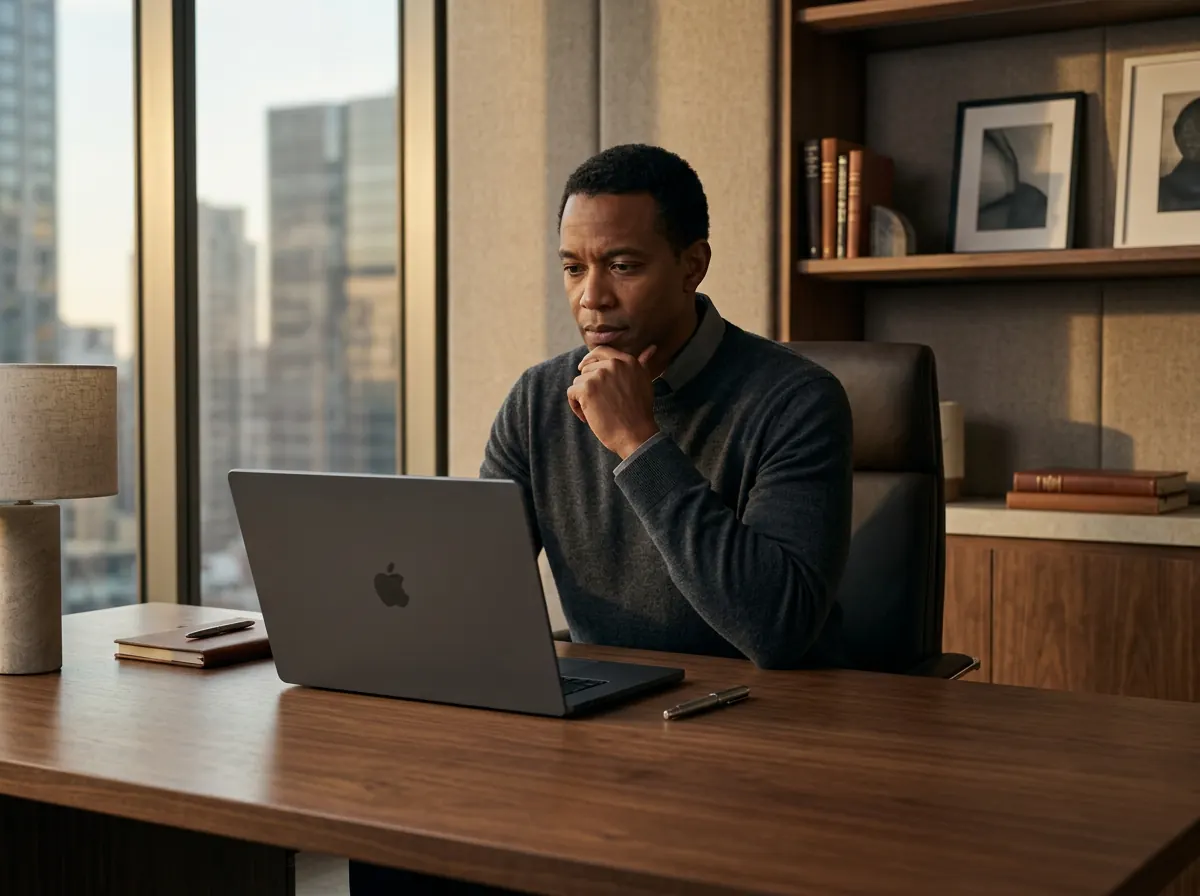 Placeholder concept for a manager reviewing back-office operations on a laptop